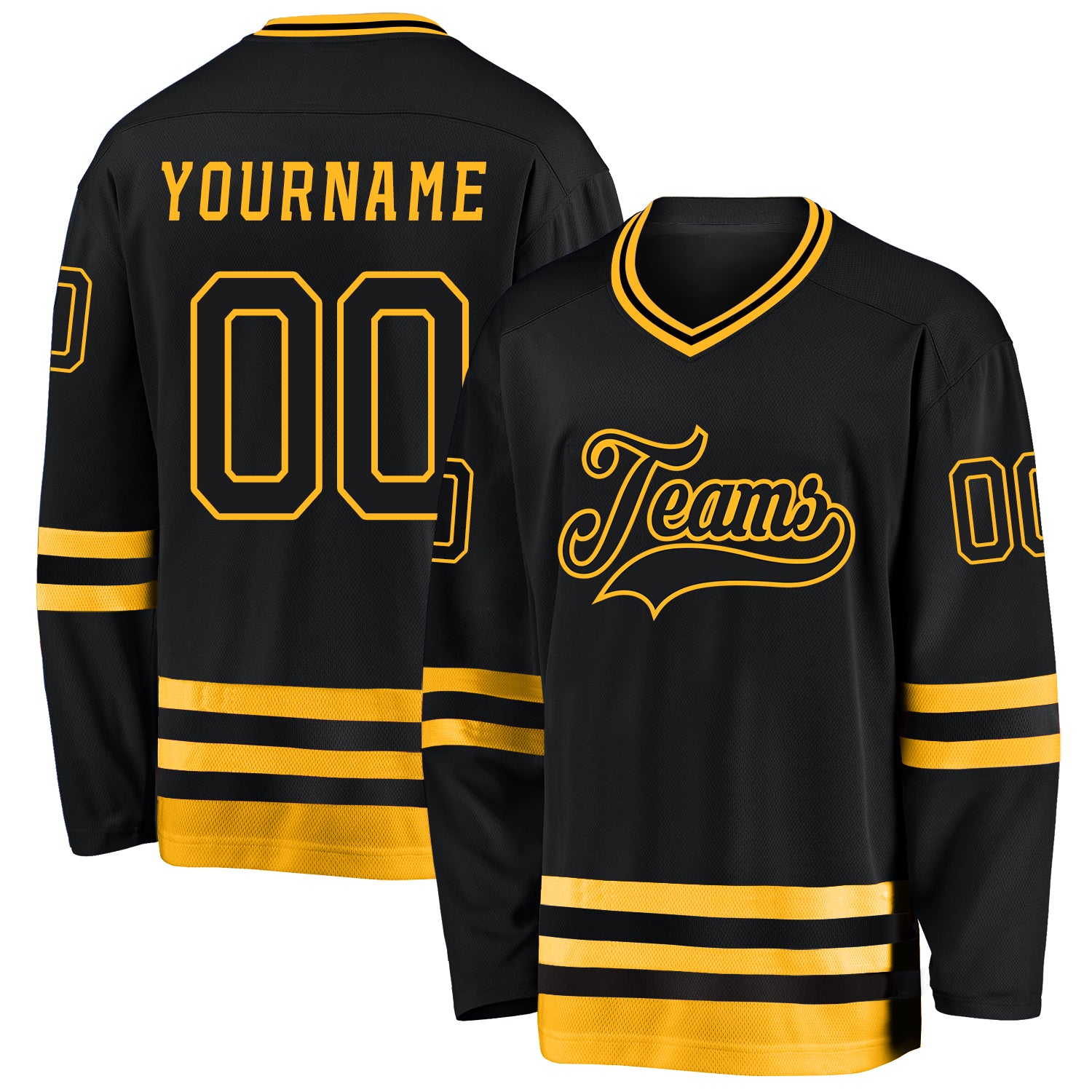 Custom Black Hockey Jersey-Gold - FansIdea