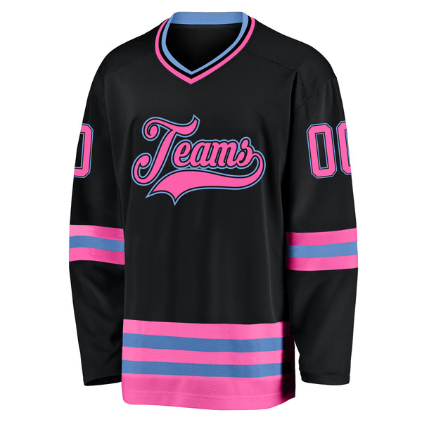 Custom Powder Blue Pink-Black Hockey Jersey Women's Size:L