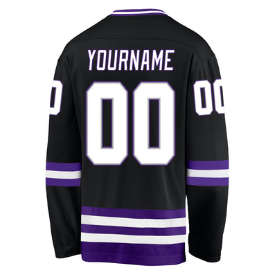Custom Hockey Jersey Black Purple-White