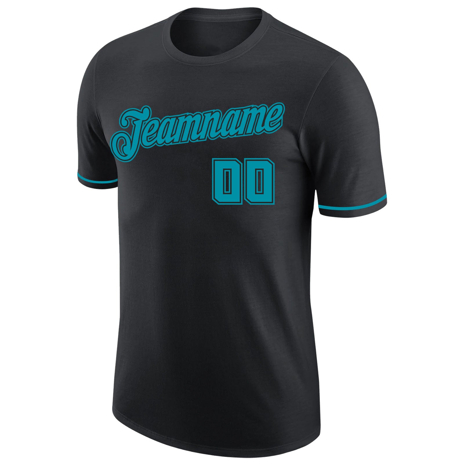 Custom Black Teal-Black Performance T-Shirt