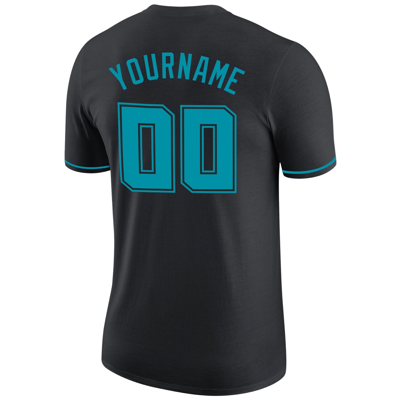 Custom Black Teal-Black Performance T-Shirt