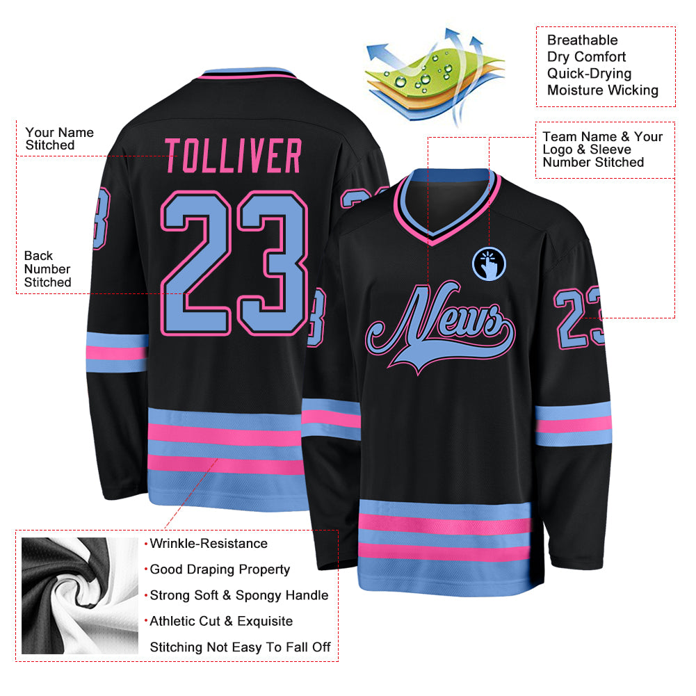 Custom Black Light Blue-Pink Hockey Jersey Women's Size:M