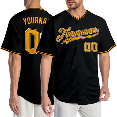 Custom Black Gold-White Authentic Baseball Jersey