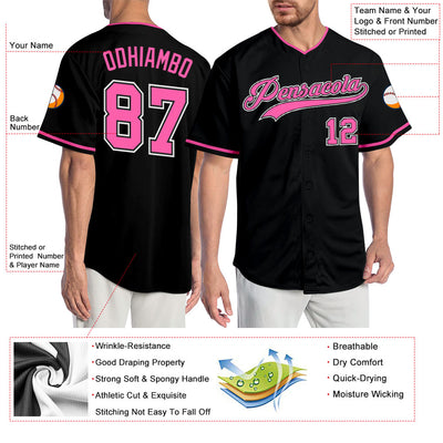 Custom Black Pink-White Authentic Baseball Jersey