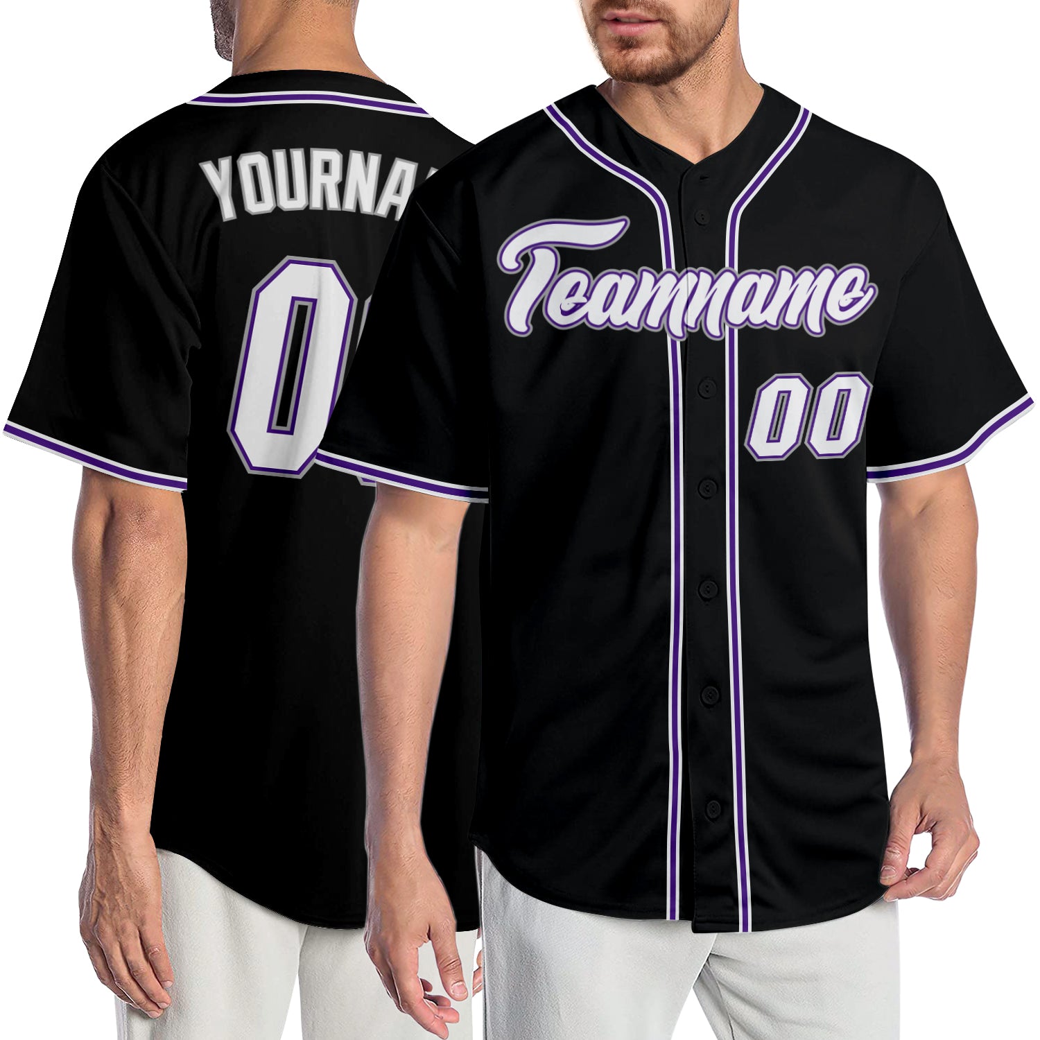 Custom Black White-Purple Authentic Baseball Jersey Youth Size:S