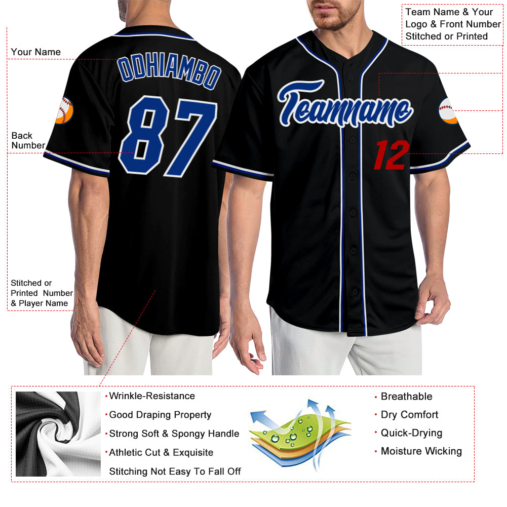 Custom Team Red Baseball Authentic Black Jersey Royal