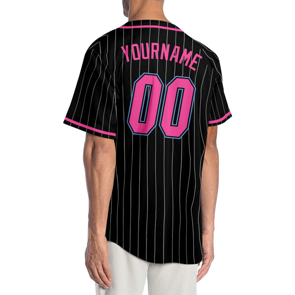 Custom Pink White Pinstripe White-Black Authentic Baseball Jersey