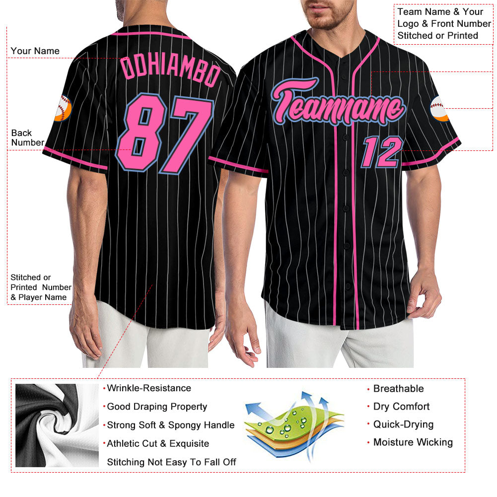 Custom Baseball Jersey Black Pink-Light Blue Authentic American Flag Fashion Men's Size:XL