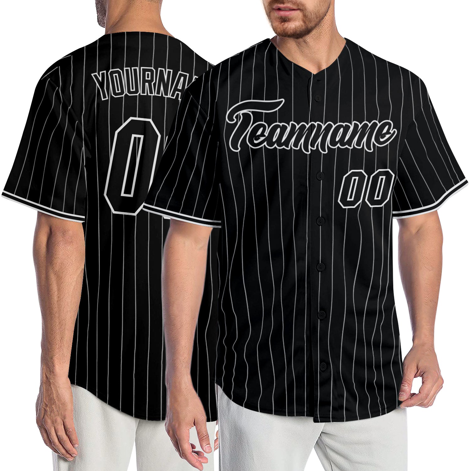 Custom Pinstripe Baseball Jersey White Black Black-Gray Authentic - FansIdea