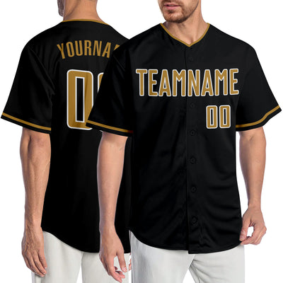 Custom Black Old Gold-White Authentic Baseball Jersey