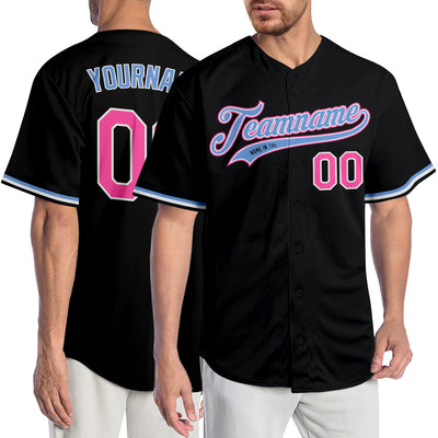 Custom Black Pink-Light Blue Authentic Baseball Jersey