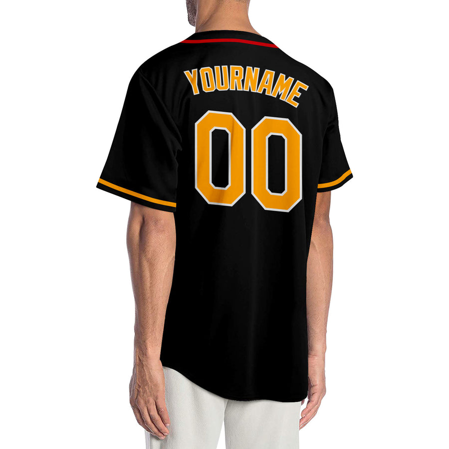 Custom Black Gold-Red Authentic Baseball Jersey