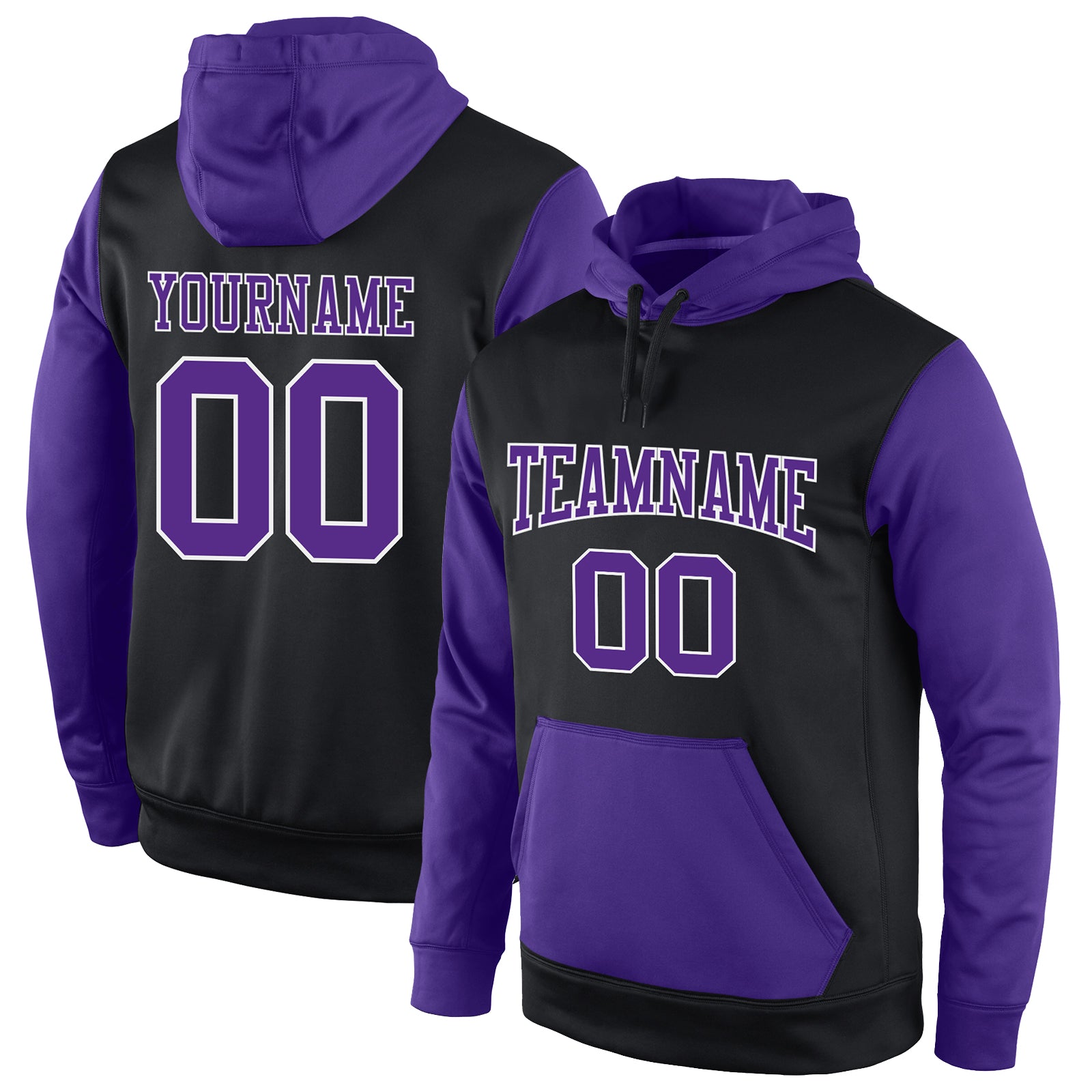 Custom Stitched Black Purple-White Sports Pullover Sweatshirt Hoodie