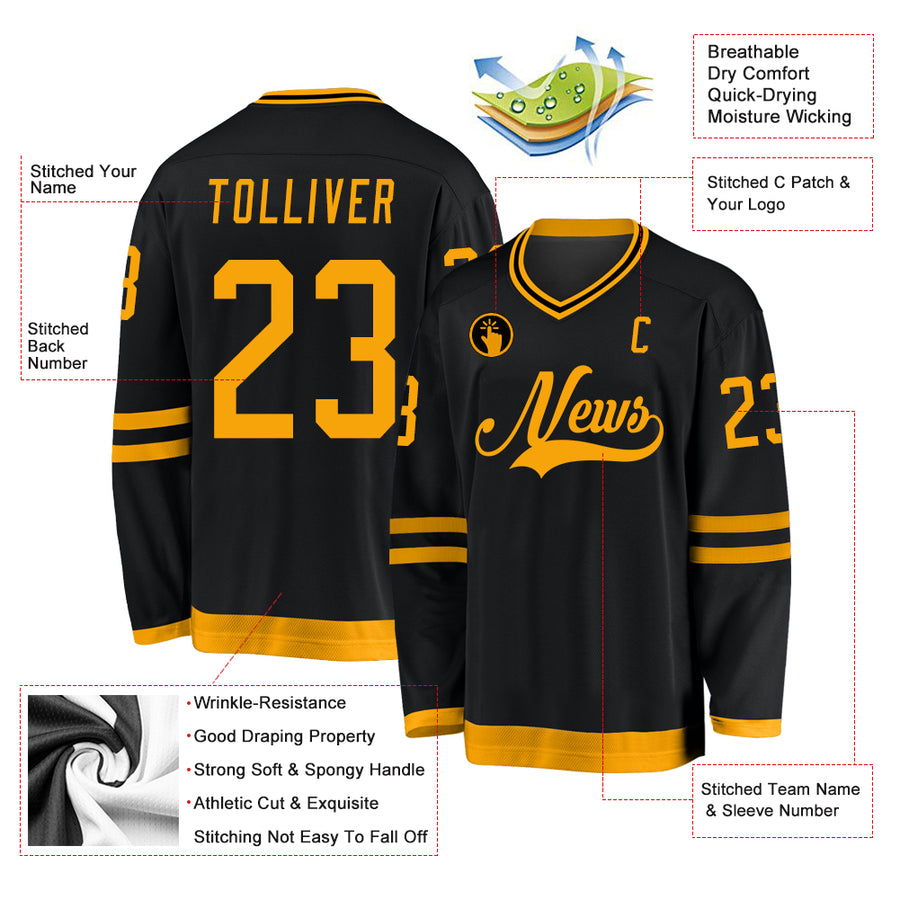 Custom Black Gold Hockey Jersey