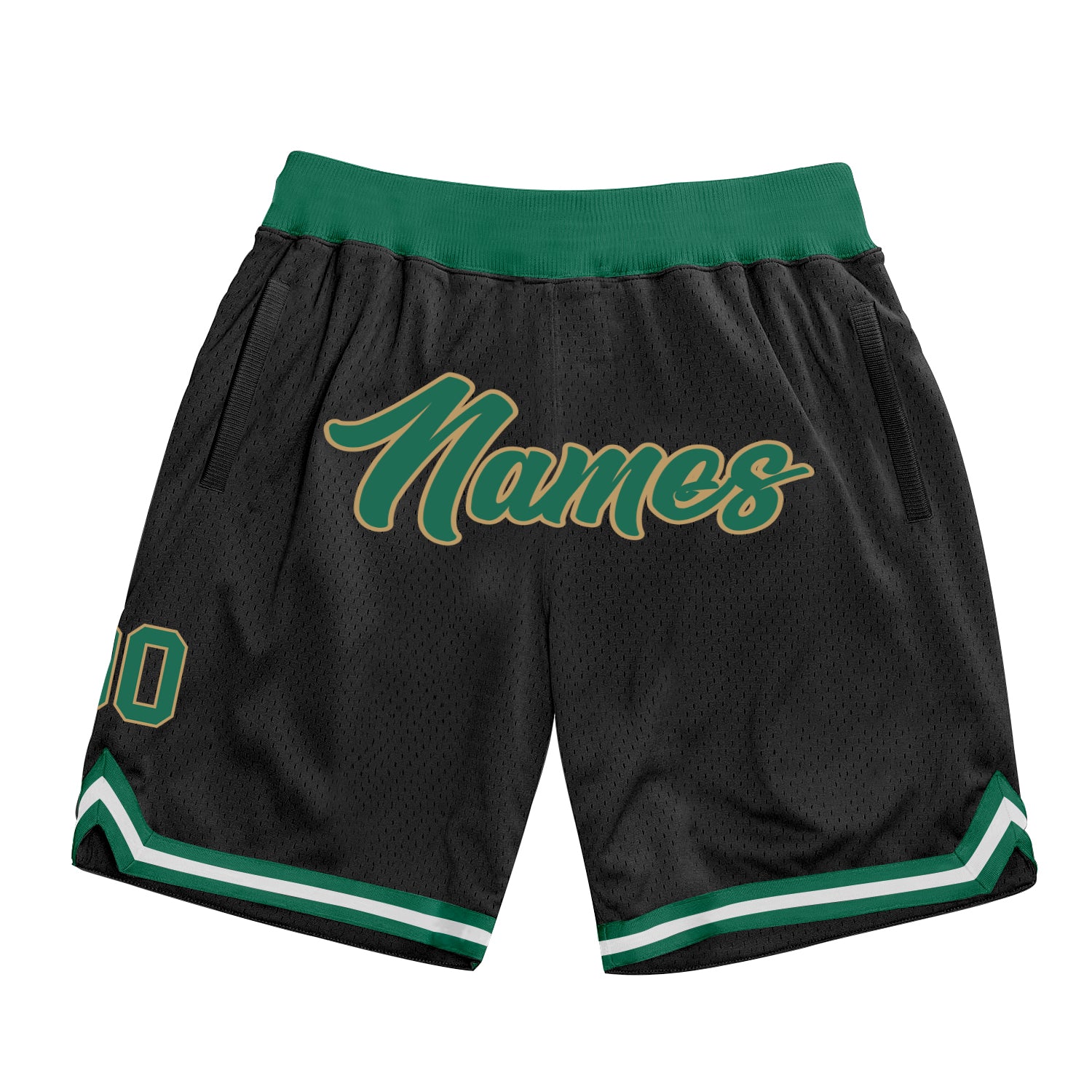 Custom Black Basketball Shorts Kelly Green Old Gold Authentic Throwback FansIdea