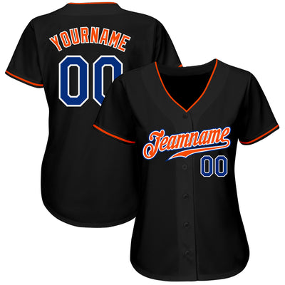 Custom Black Royal-Orange Authentic Baseball Jersey