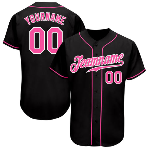 Custom Black Baseball Jersey Pink-White Authentic - FansIdea