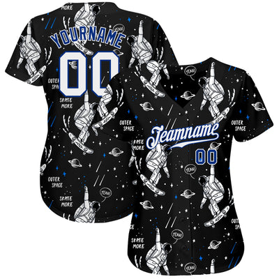 Custom Black White-Royal 3D Pattern Design Astronaut Authentic Baseball Jersey