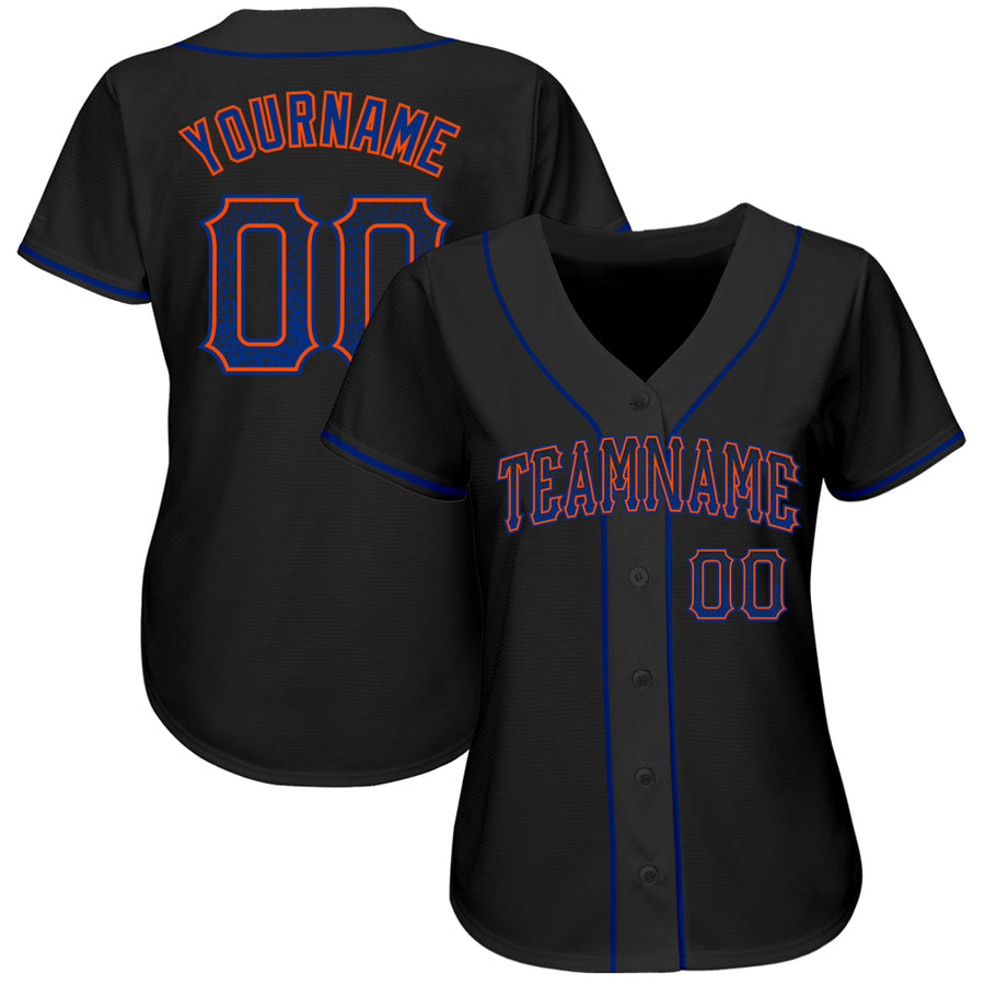 Custom Black Royal-Orange Authentic Drift Fashion Baseball Jersey