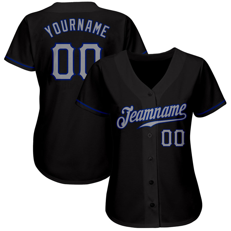 Custom Black Gray-Royal Authentic Baseball Jersey