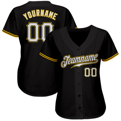 Custom Black White-Gold Authentic Baseball Jersey