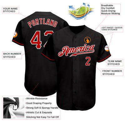 Custom Black Red-White Authentic Baseball Jersey