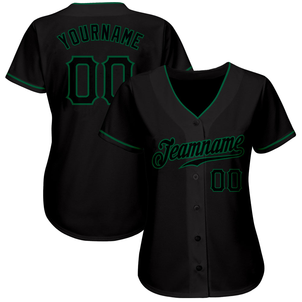 Custom Black Black-Kelly Green Authentic Baseball Jersey