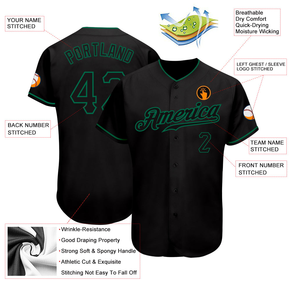 Custom Black Black-Kelly Green Authentic Baseball Jersey