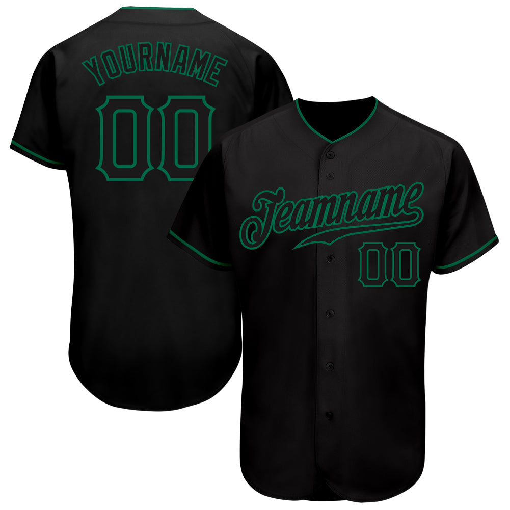 Custom Black Black-Kelly Green Authentic Baseball Jersey