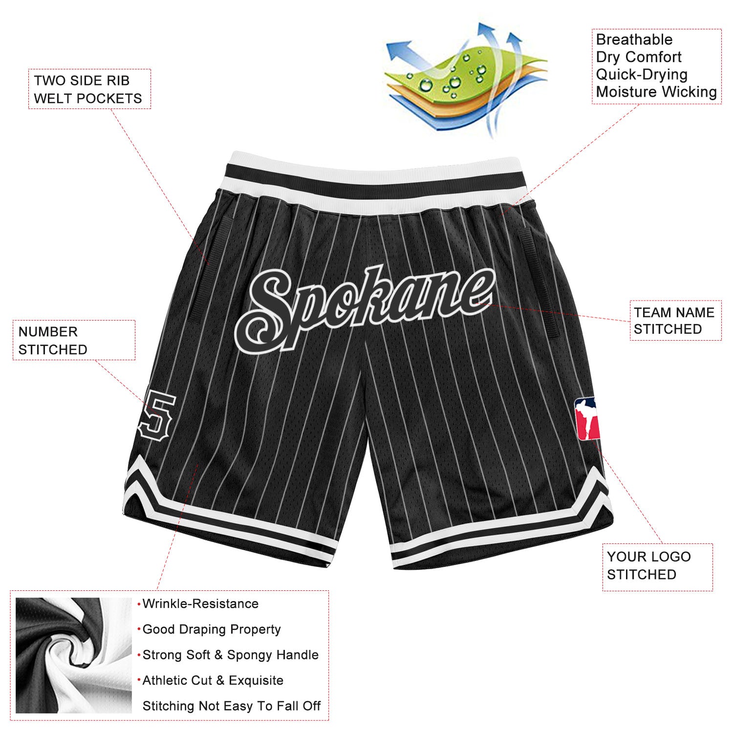 FANSIDEA Custom Cream Black Pinstripe Black-Orange Authentic Basketball Shorts Men's Size:M