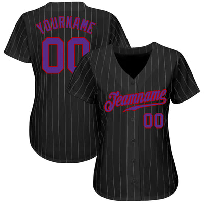 Custom Black Gray Pinstripe Purple-Red Authentic Baseball Jersey