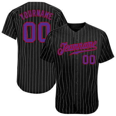 Custom Black Gray Pinstripe Purple-Red Authentic Baseball Jersey