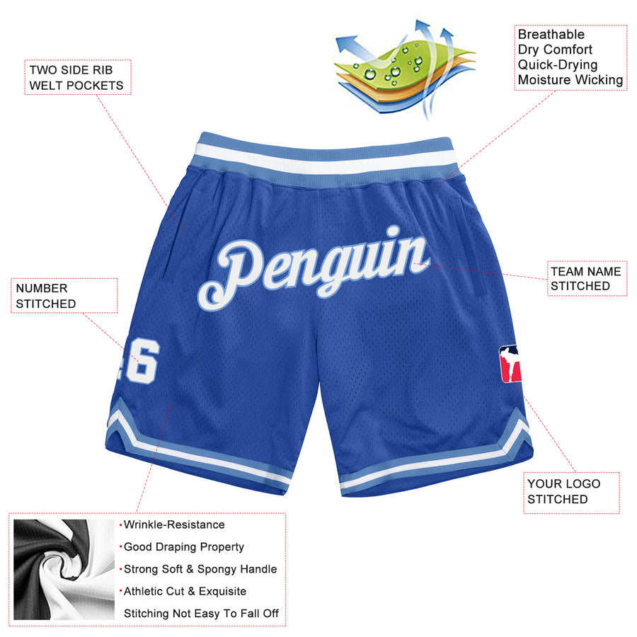 Custom Blue White-Light Blue Authentic Throwback Basketball Shorts