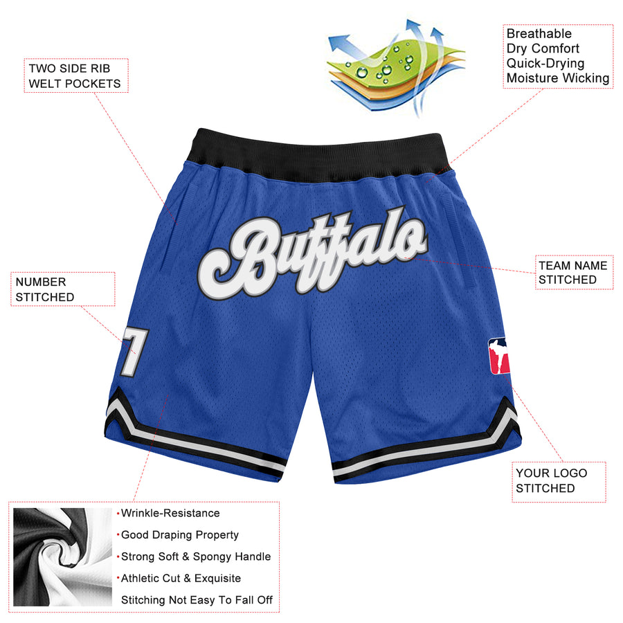 Custom Blue White-Black Authentic Throwback Basketball Shorts