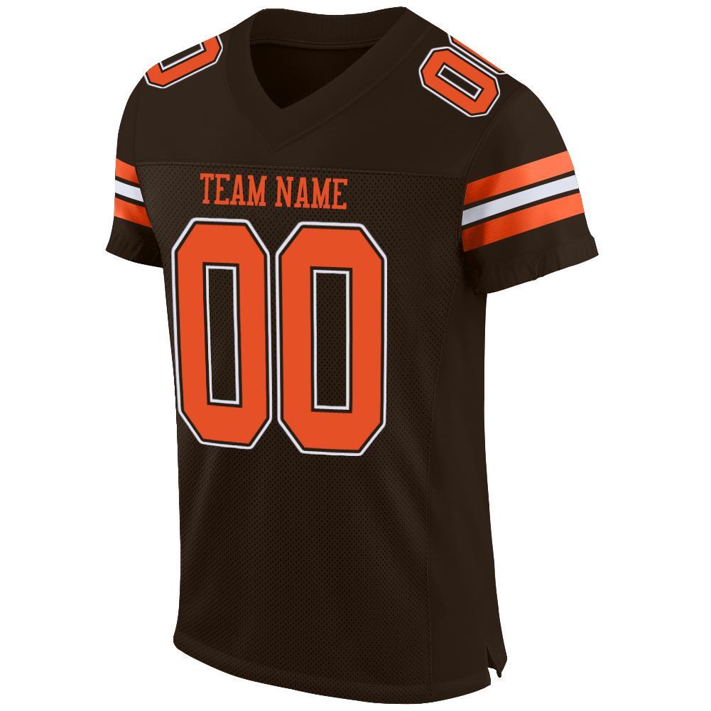 Custom Brown Football Jersey Orange White Mesh Authentic FansIdea