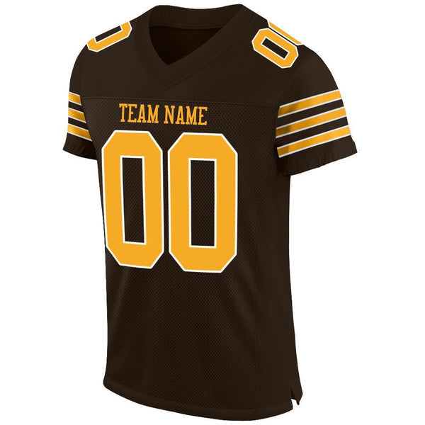 Cheap Custom Brown Gold-White Mesh Authentic Football Jersey Free