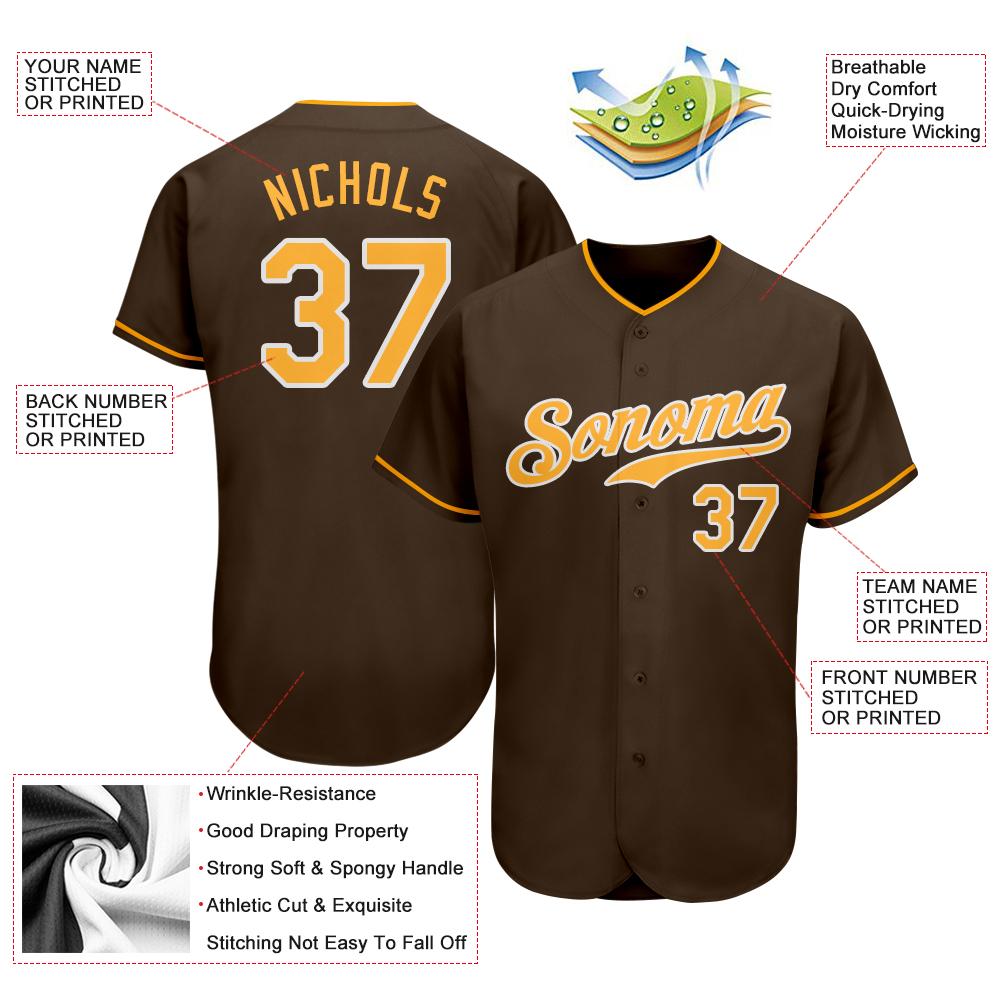 Custom Gold Brown Pinstripe Brown-White Authentic Baseball Jersey Discount