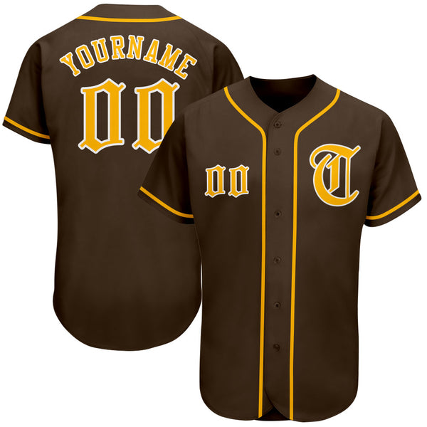 Custom Team White Baseball Authentic Brown Throwback Jersey Shirt Gold