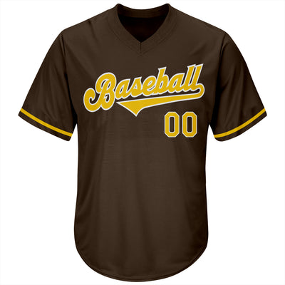 Custom Brown Baseball Jersey Shirt Gold-White Authentic Throwback Rib-Knit  - FansIdea