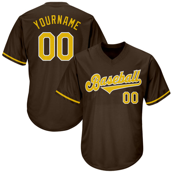 Custom Brown Gold-White Authentic Throwback Rib-Knit Baseball Jersey Shirt Women's Size:S