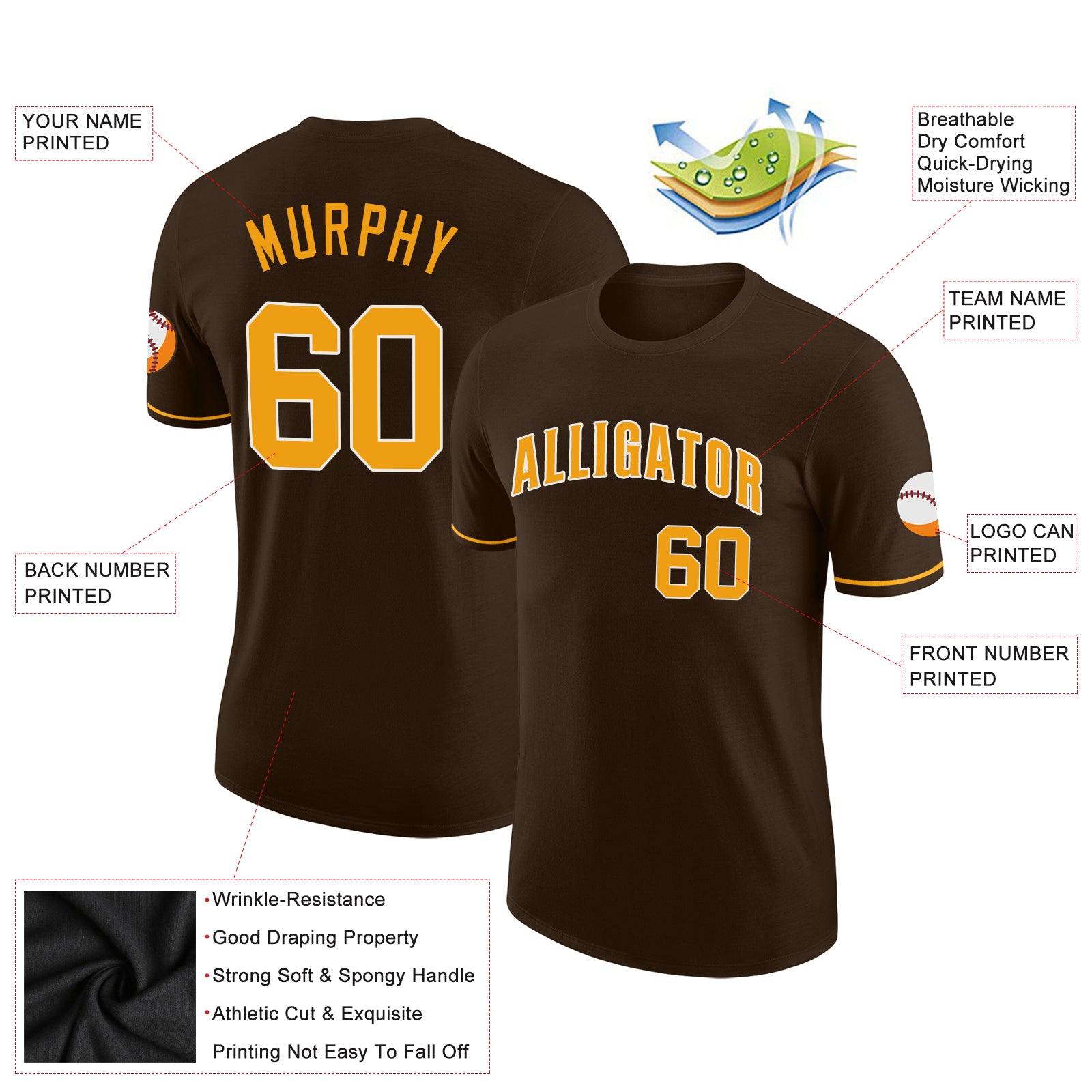 Custom Brown Baseball Jersey Shirt Gold-White Authentic Throwback Rib-Knit  - FansIdea