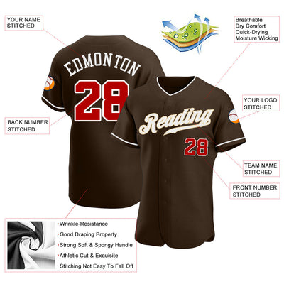 Custom Brown Red-White Authentic Baseball Jersey