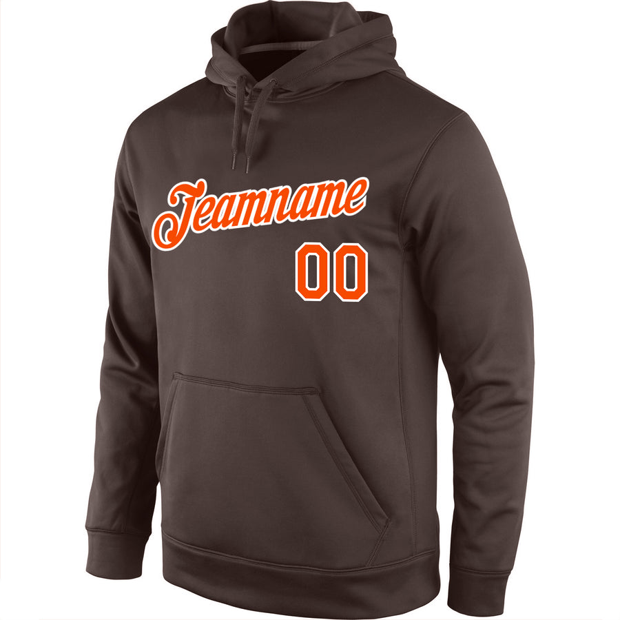 Custom Stitched Brown Orange-White Sports Pullover Sweatshirt Hoodie