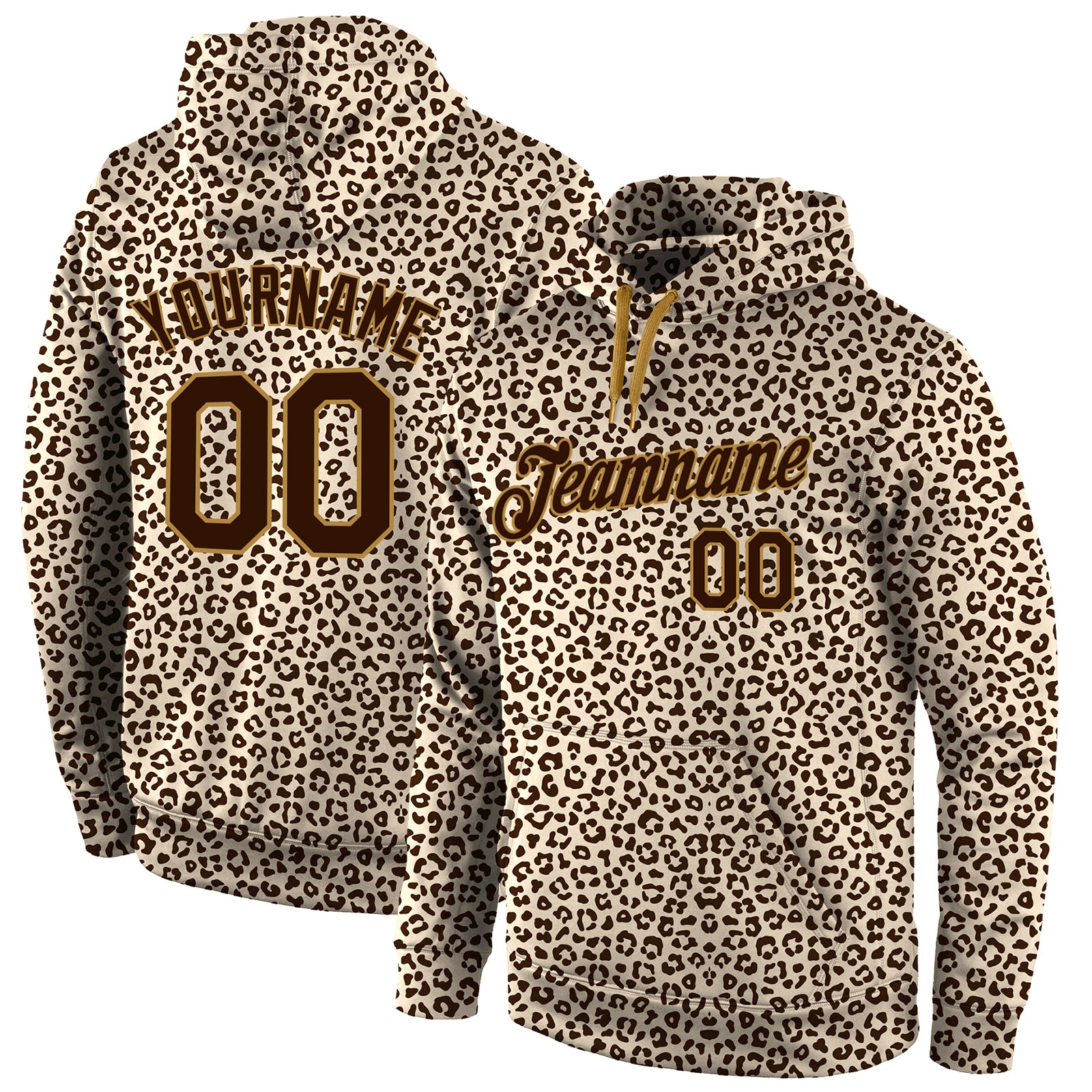 Custom Stitched Brown Brown-Old Gold 3D Pattern Design Leopard Sports Pullover Sweatshirt Hoodie