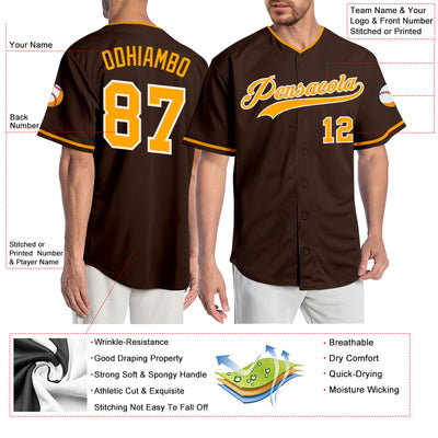 Custom Brown Gold-White Authentic Baseball Jersey