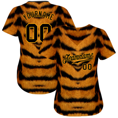 Custom Brown Black-Gold 3D Pattern Design Tiger Authentic Baseball Jersey