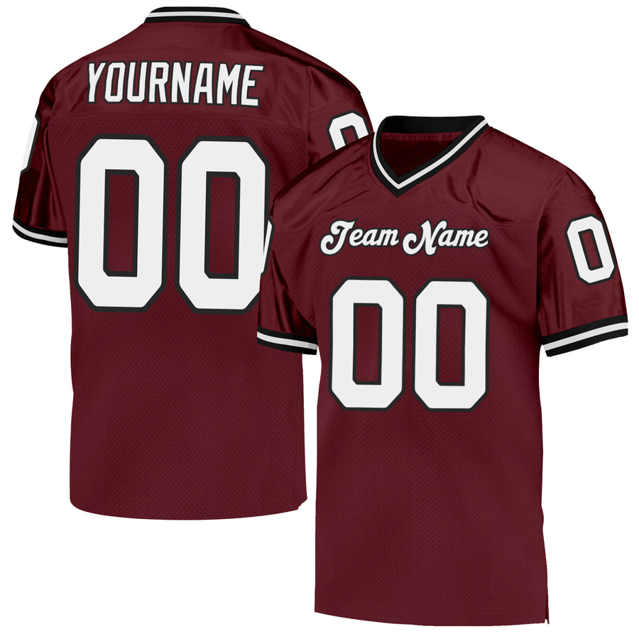 Custom White Burgundy-Gold Mesh Authentic Football Jersey