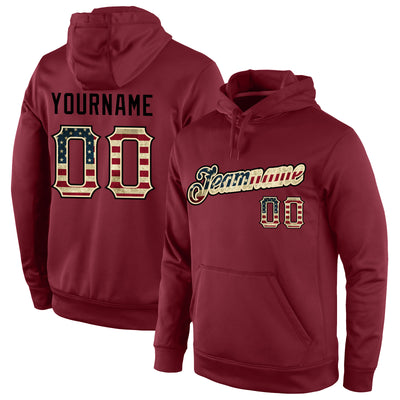 Custom Stitched Burgundy Vintage USA Flag-Cream Sports Pullover Sweatshirt Hoodie