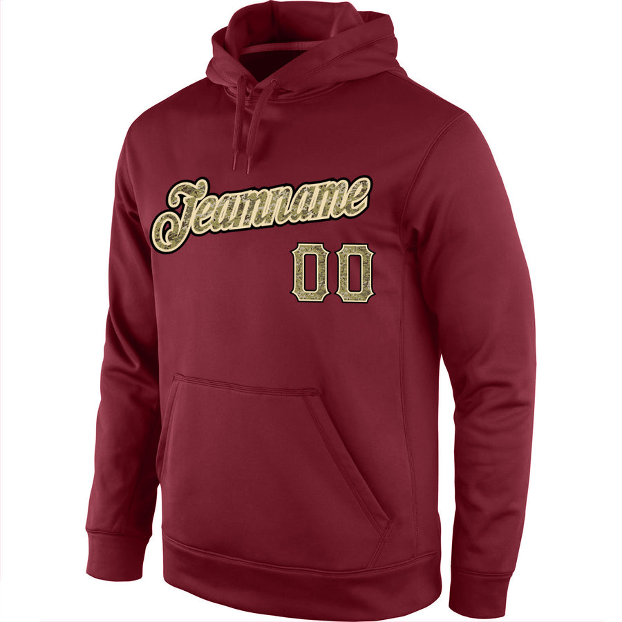 Custom Stitched Burgundy Camo-Black Sports Pullover Sweatshirt Hoodie