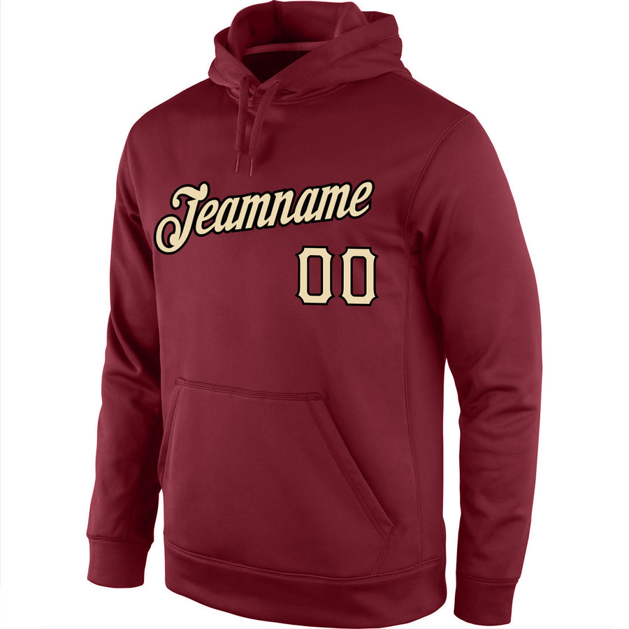 Custom Stitched Burgundy Cream-Black Sports Pullover Sweatshirt Hoodie